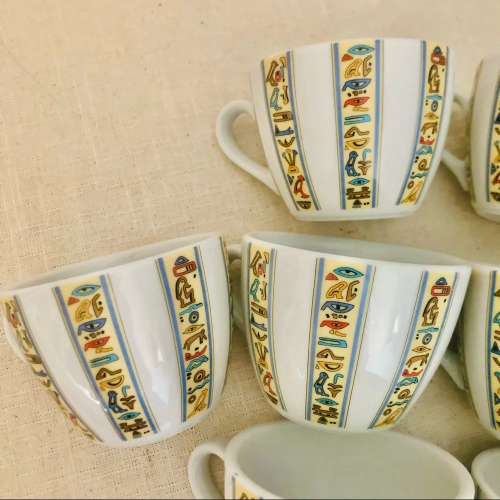 8 Eschenbach porcelain cups /Egyptian Hieroglyphs
